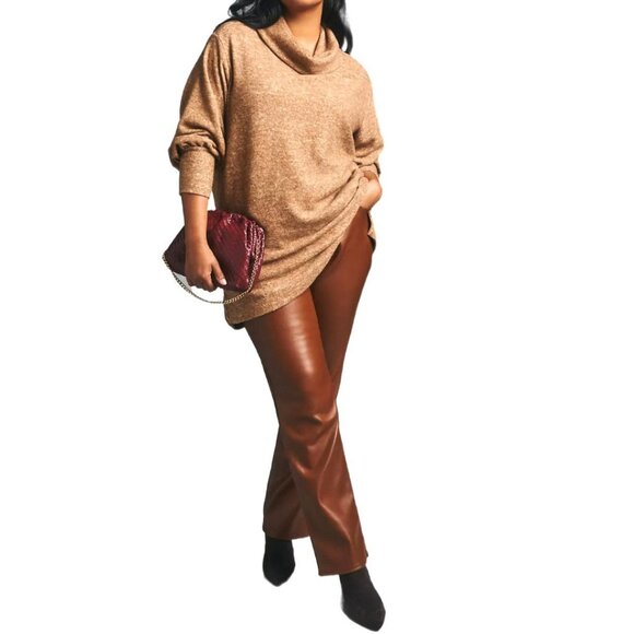 Maeve Anthropologie Soft Knit Cowl Neck Sweater Tan Bishop Sleeve Size L - Picture 2 of 16